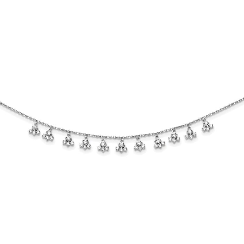 Sterling Silver Shimmer Rhodium-Plated 18 Inch 46 Stone 13 Cluster Stations Cz Necklace