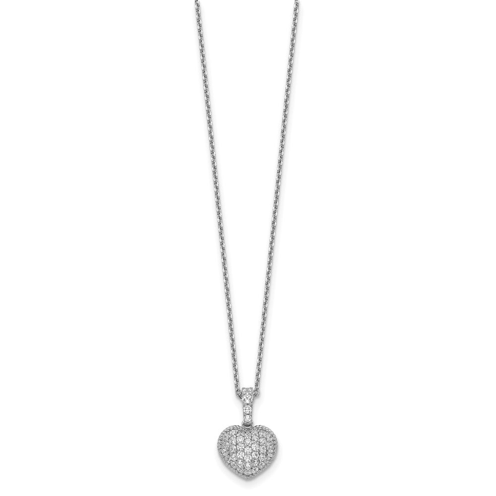 Sterling Silver Shimmer Rhodium-Plated 16 Inch 40 Stone Heart Cz Necklace With 2 Extender