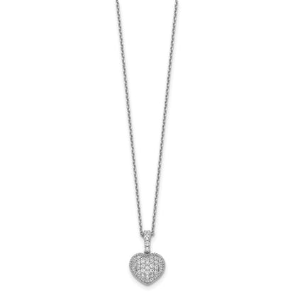Sterling Silver Shimmer Rhodium-Plated 16 Inch 40 Stone Heart Cz Necklace With 2 Extender