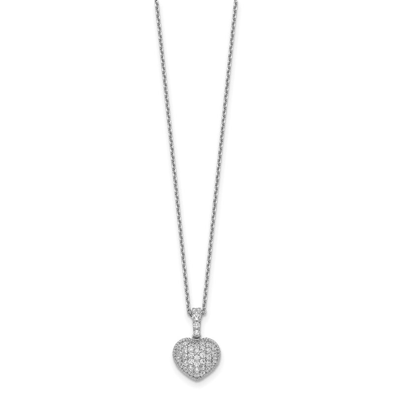 Sterling Silver Shimmer Rhodium-Plated 16 Inch 40 Stone Heart Cz Necklace With 2 Extender
