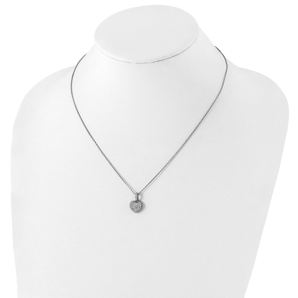 Sterling Silver Shimmer Rhodium-Plated 16 Inch 40 Stone Heart Cz Necklace With 2 Extender