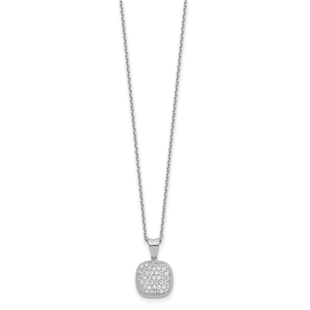 Sterling Silver Shimmer Rhodium-Plated 16 Inch 49 Stone Square Cz Necklace With 2 Extender