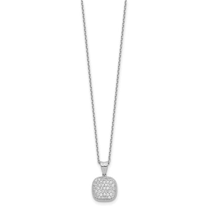 Sterling Silver Shimmer Rhodium-Plated 16 Inch 49 Stone Square Cz Necklace With 2 Extender