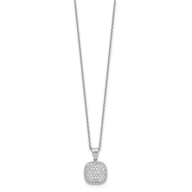 Sterling Silver Shimmer Rhodium-Plated 16 Inch 49 Stone Square Cz Necklace With 2 Extender