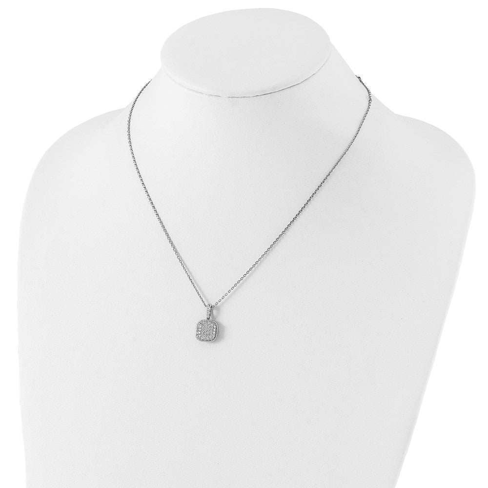 Sterling Silver Shimmer Rhodium-Plated 16 Inch 49 Stone Square Cz Necklace With 2 Extender
