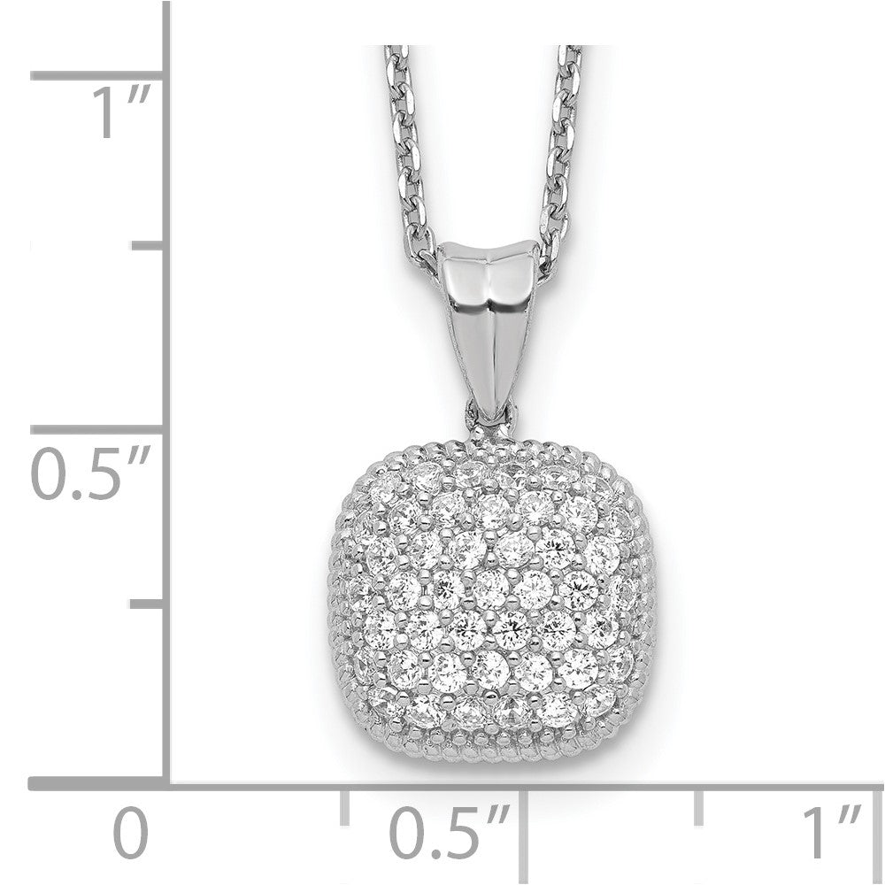 Sterling Silver Shimmer Rhodium-Plated 16 Inch 49 Stone Square Cz Necklace With 2 Extender
