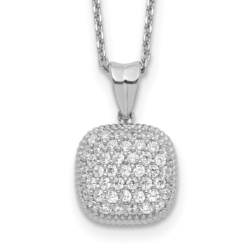 Sterling Silver Shimmer Rhodium-Plated 16 Inch 49 Stone Square Cz Necklace With 2 Extender