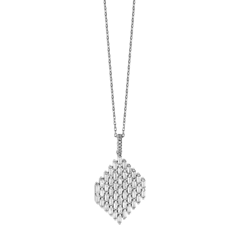 Sterling Silver Shimmer Rhodium-Plated 16 Inch 53 Stone Cz Cluster Necklace With 2 Extender