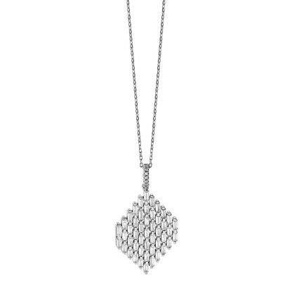 Sterling Silver Shimmer Rhodium-Plated 16 Inch 53 Stone Cz Cluster Necklace With 2 Extender