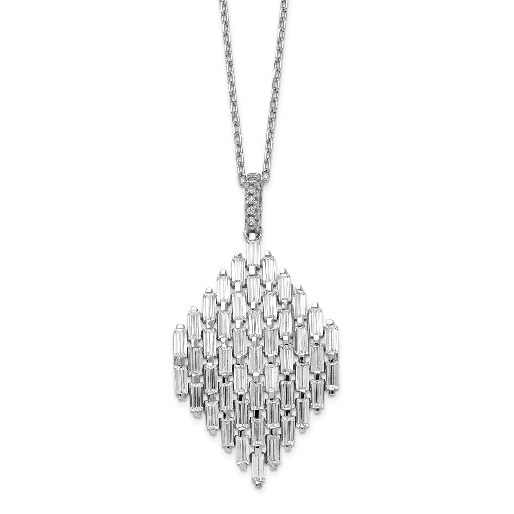 Sterling Silver Shimmer Rhodium-Plated 16 Inch 53 Stone Cz Cluster Necklace With 2 Extender