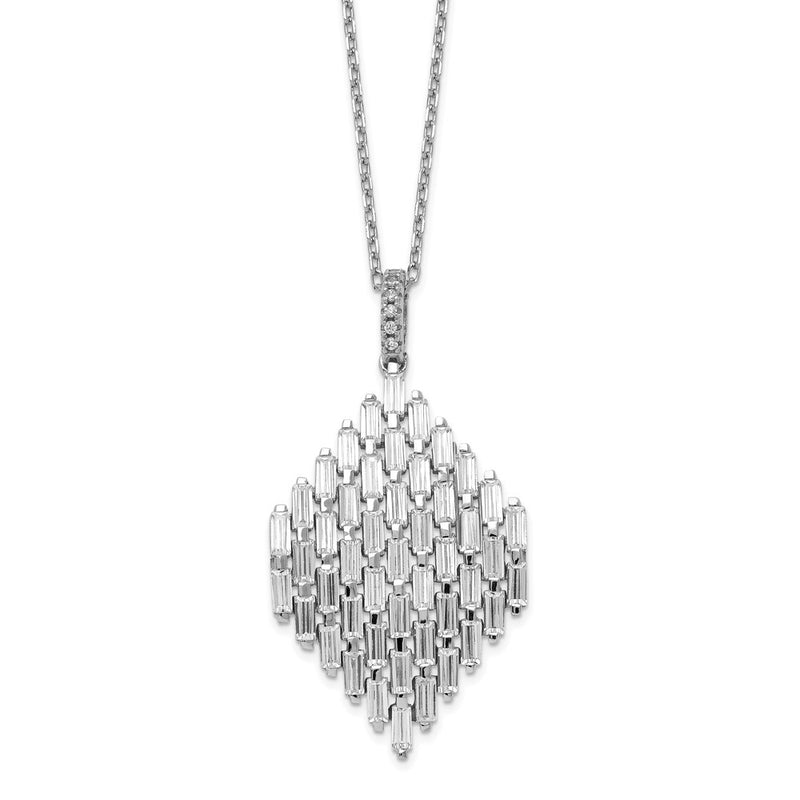 Sterling Silver Shimmer Rhodium-Plated 16 Inch 53 Stone Cz Cluster Necklace With 2 Extender