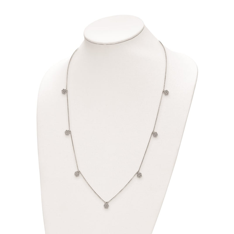 Sterling Silver Shimmer Rhodium-Plated 28 Inch 49 Stone 7 Flower Stations Cz Necklace