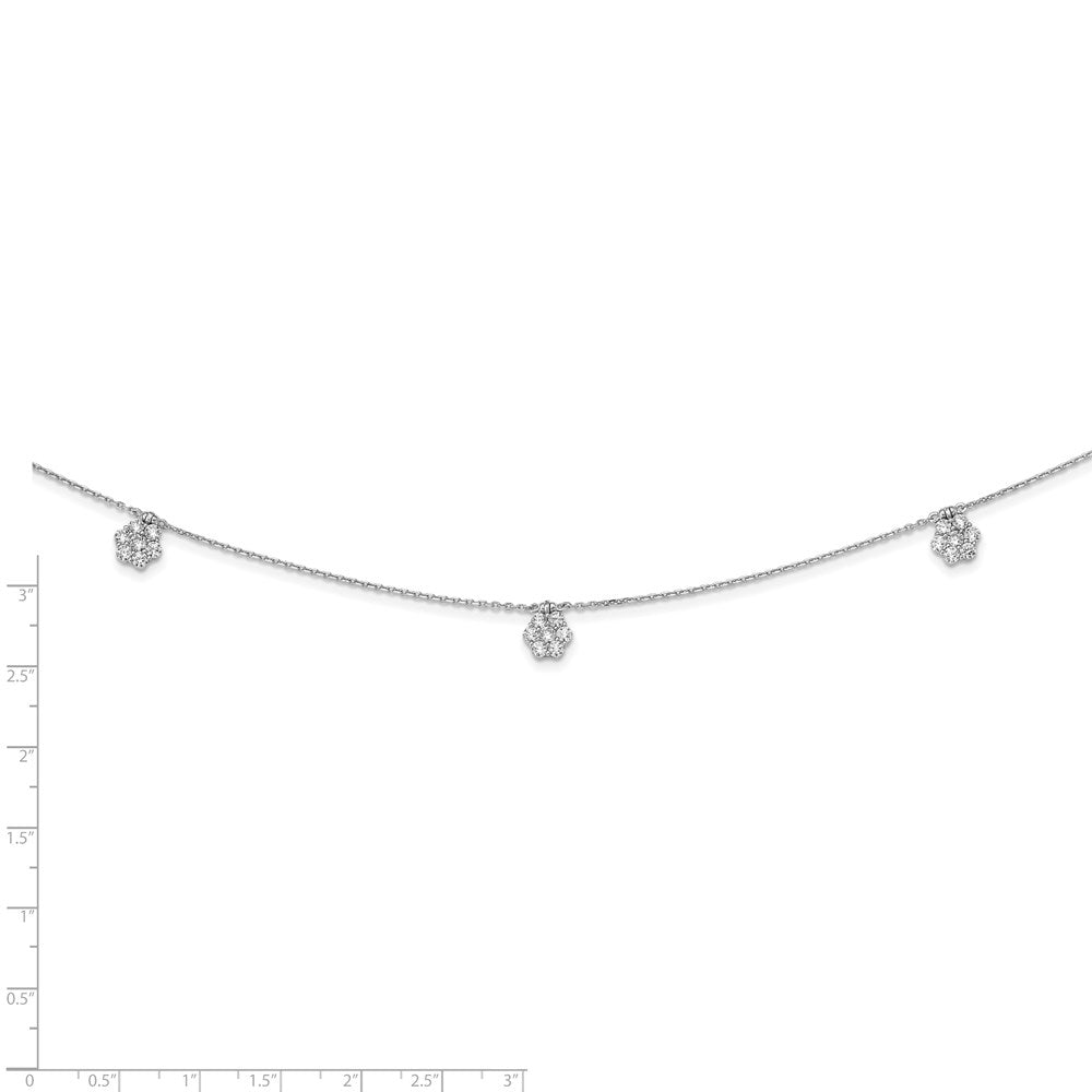 Sterling Silver Shimmer Rhodium-Plated 28 Inch 49 Stone 7 Flower Stations Cz Necklace