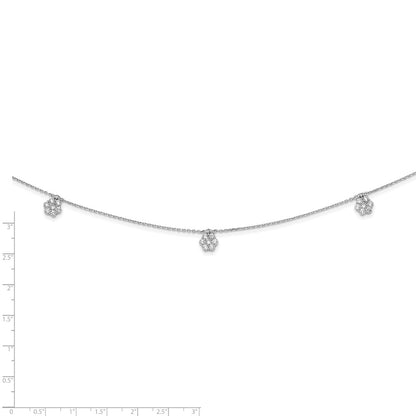 Sterling Silver Shimmer Rhodium-Plated 28 Inch 49 Stone 7 Flower Stations Cz Necklace