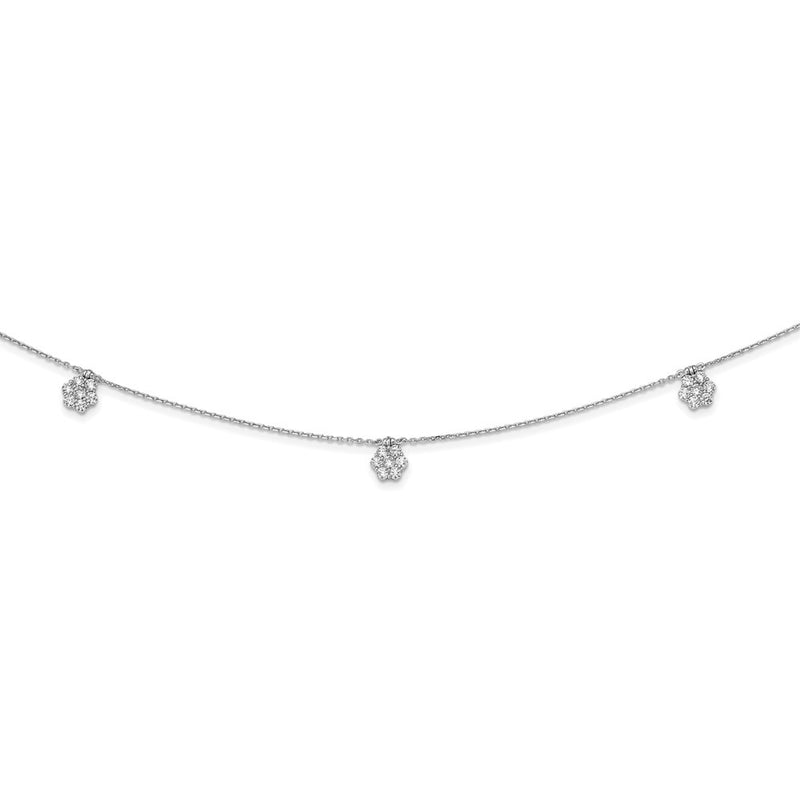 Sterling Silver Shimmer Rhodium-Plated 28 Inch 49 Stone 7 Flower Stations Cz Necklace