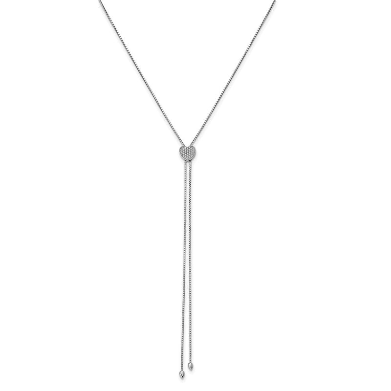 Sterling Silver Shimmer Rhodium-Plated 26 Inch Adjustable 27 Stone Cz Lariat Necklace