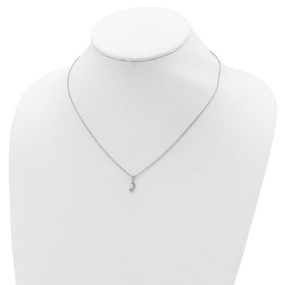 Sterling Silver Shimmer Rhodium-Plated 4 Stone 16 Inch Moon And Star Cz Necklace With 2 Extender
