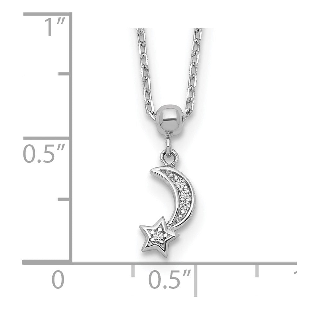 Sterling Silver Shimmer Rhodium-Plated 4 Stone 16 Inch Moon And Star Cz Necklace With 2 Extender