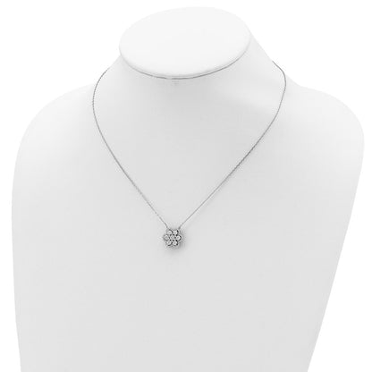 Sterling Silver Shimmer Rhodium-Plated 15.75 Inch 55 Stone Flower Cz Necklace With 2 Extender