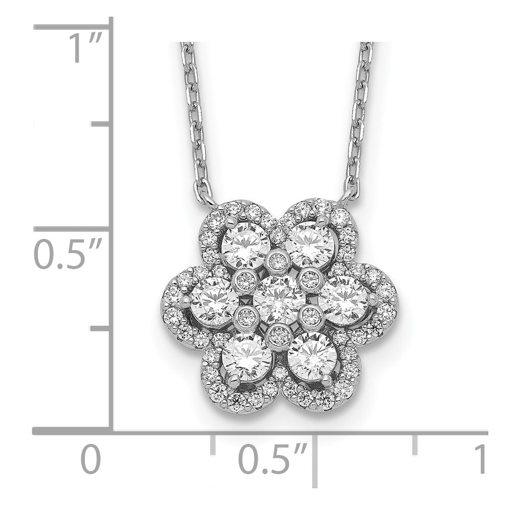 Sterling Silver Shimmer Rhodium-Plated 15.75 Inch 55 Stone Flower Cz Necklace With 2 Extender