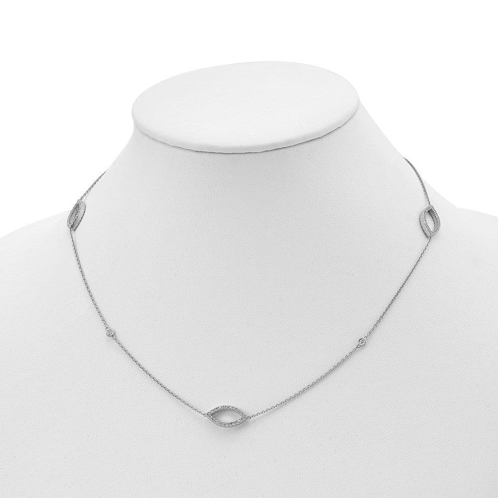 Sterling Silver Shimmer Rhodium-Plated 18 Inch 76 Stone 7 Station Cz Necklace