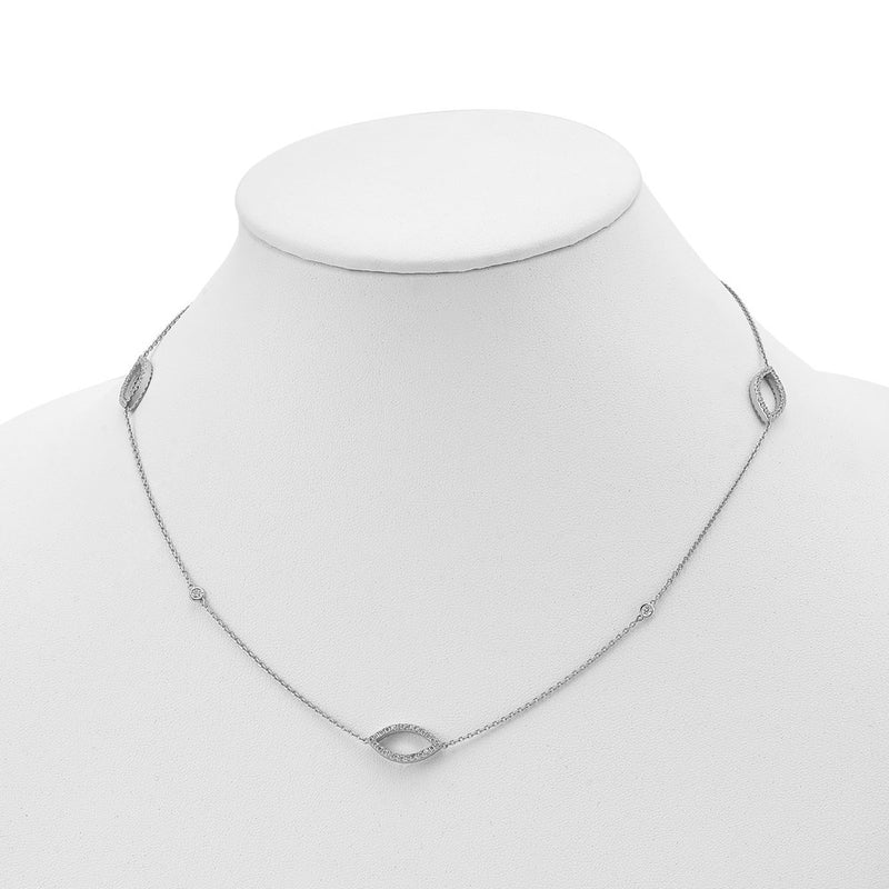 Sterling Silver Shimmer Rhodium-Plated 18 Inch 76 Stone 7 Station Cz Necklace