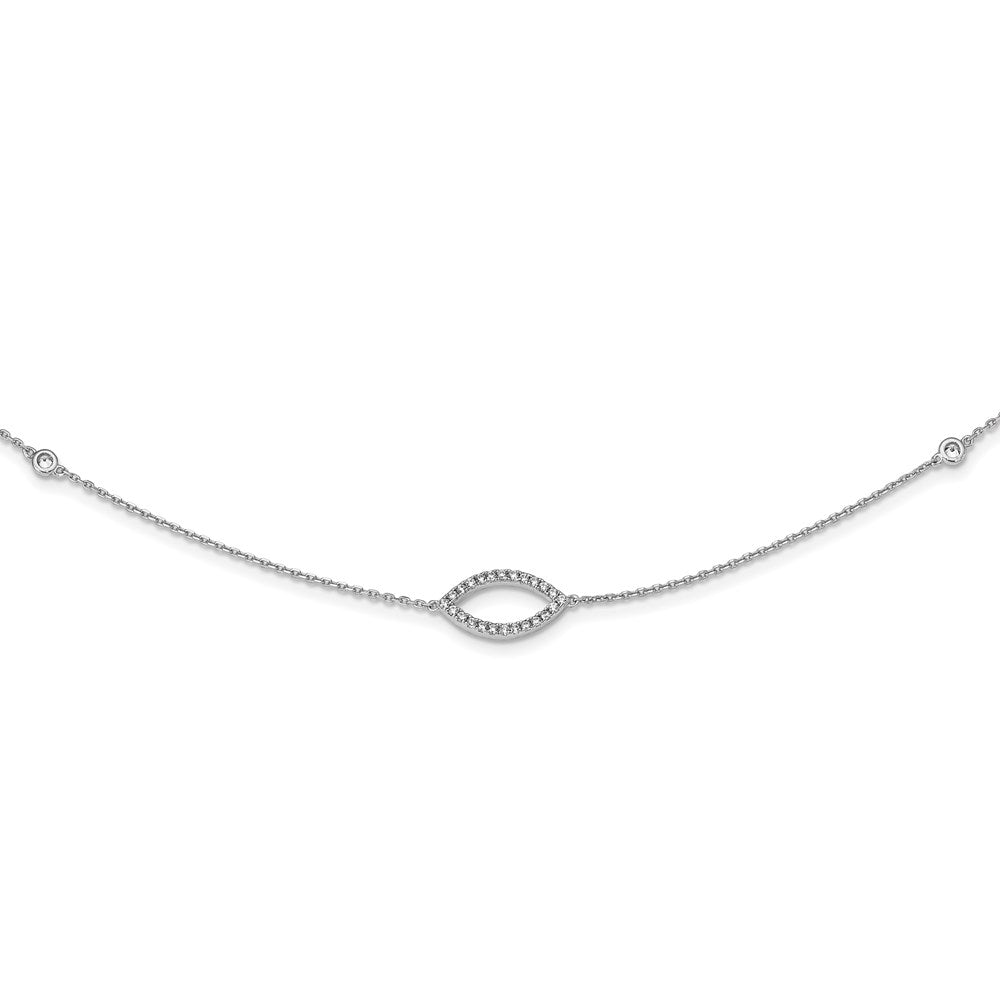 Sterling Silver Shimmer Rhodium-Plated 18 Inch 76 Stone 7 Station Cz Necklace
