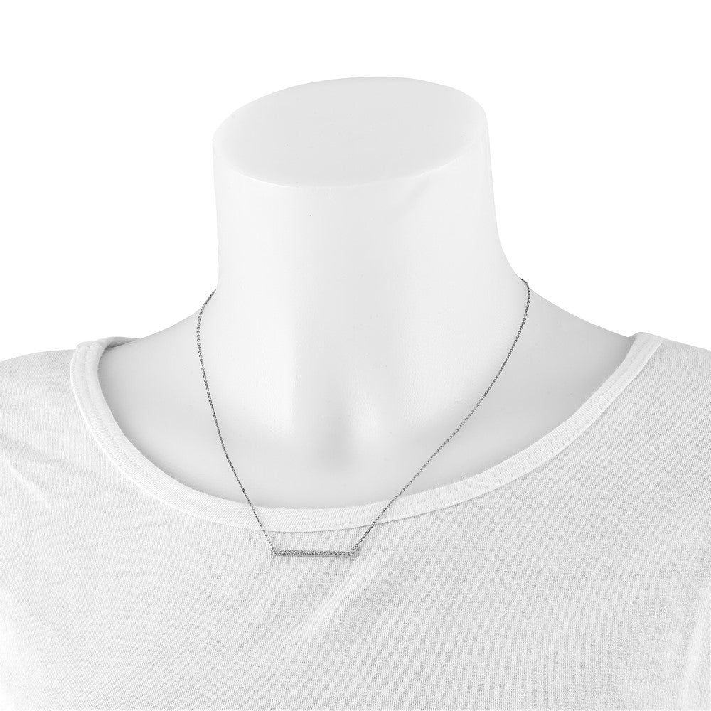 Sterling Silver Shimmer Rhodium-Plated 16.25 Inch 19 Stone Cz Bar Adjustable To 18 Choker Necklace
