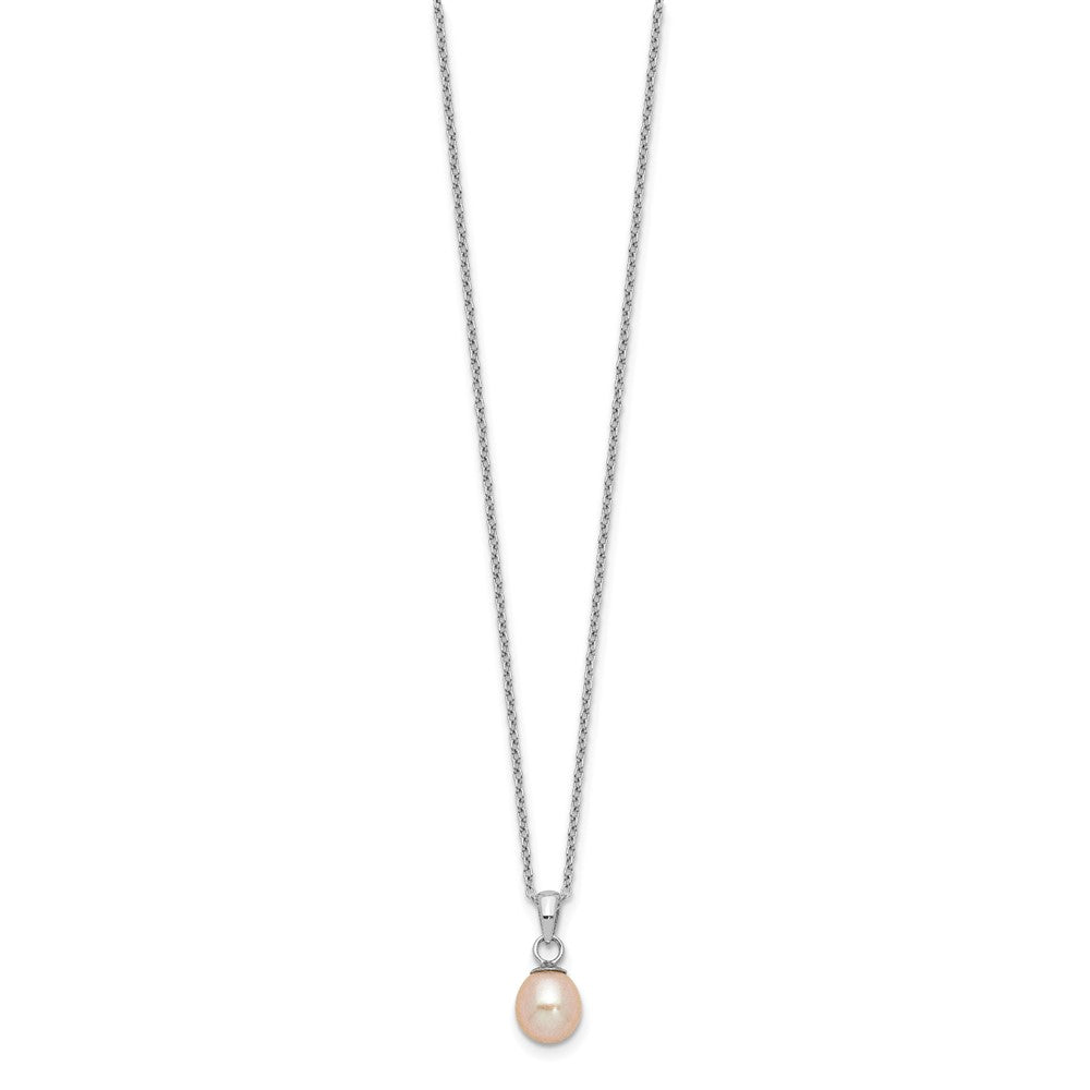 Sterling Silver Rhodium-Plated Pink Fwc Pearl Necklace/Earrings Set