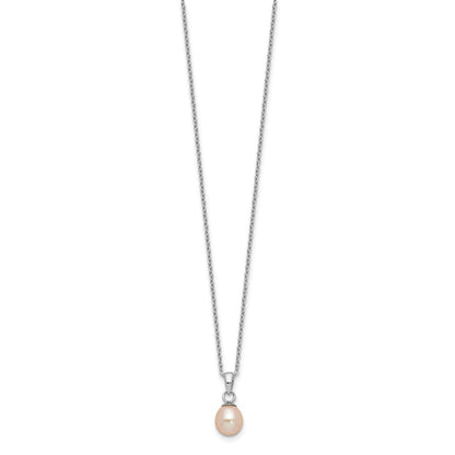 Sterling Silver Rhodium-Plated Pink Fwc Pearl Necklace/Earrings Set