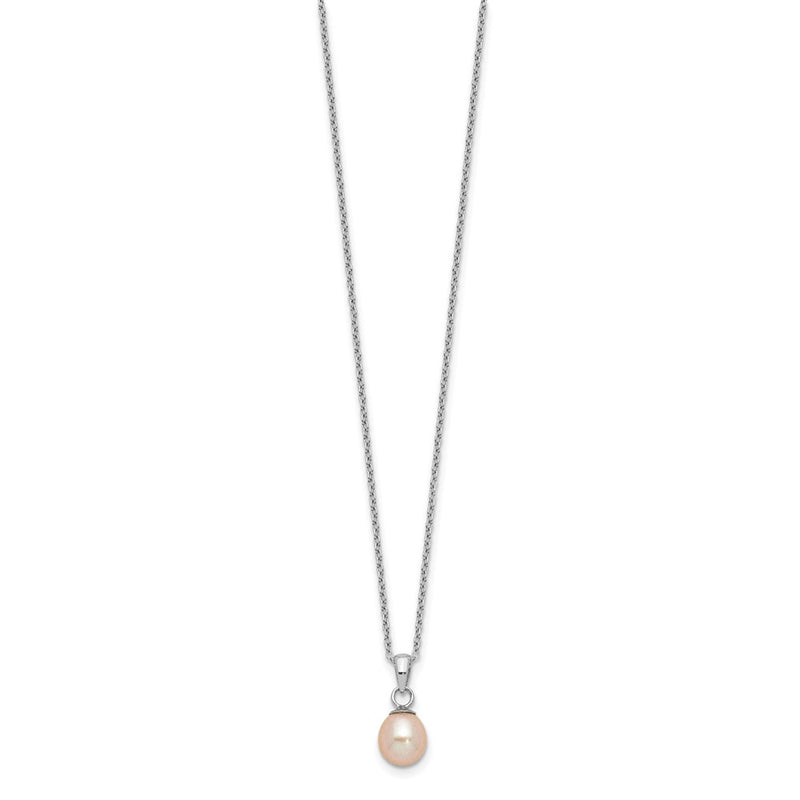 Sterling Silver Rhodium-Plated Pink Fwc Pearl Necklace/Earrings Set