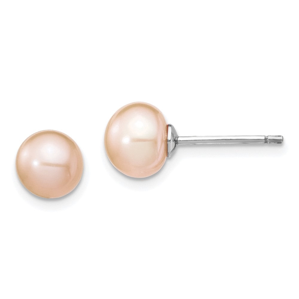 Sterling Silver Rhodium-Plated Pink Fwc Pearl Necklace/Earrings Set