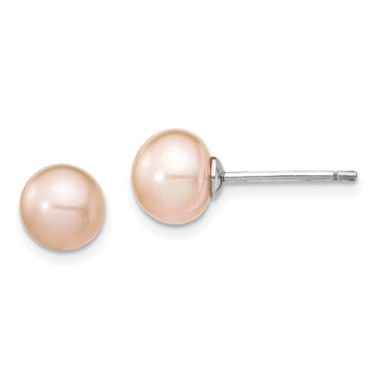Sterling Silver Rhodium-Plated Pink Fwc Pearl Necklace/Earrings Set