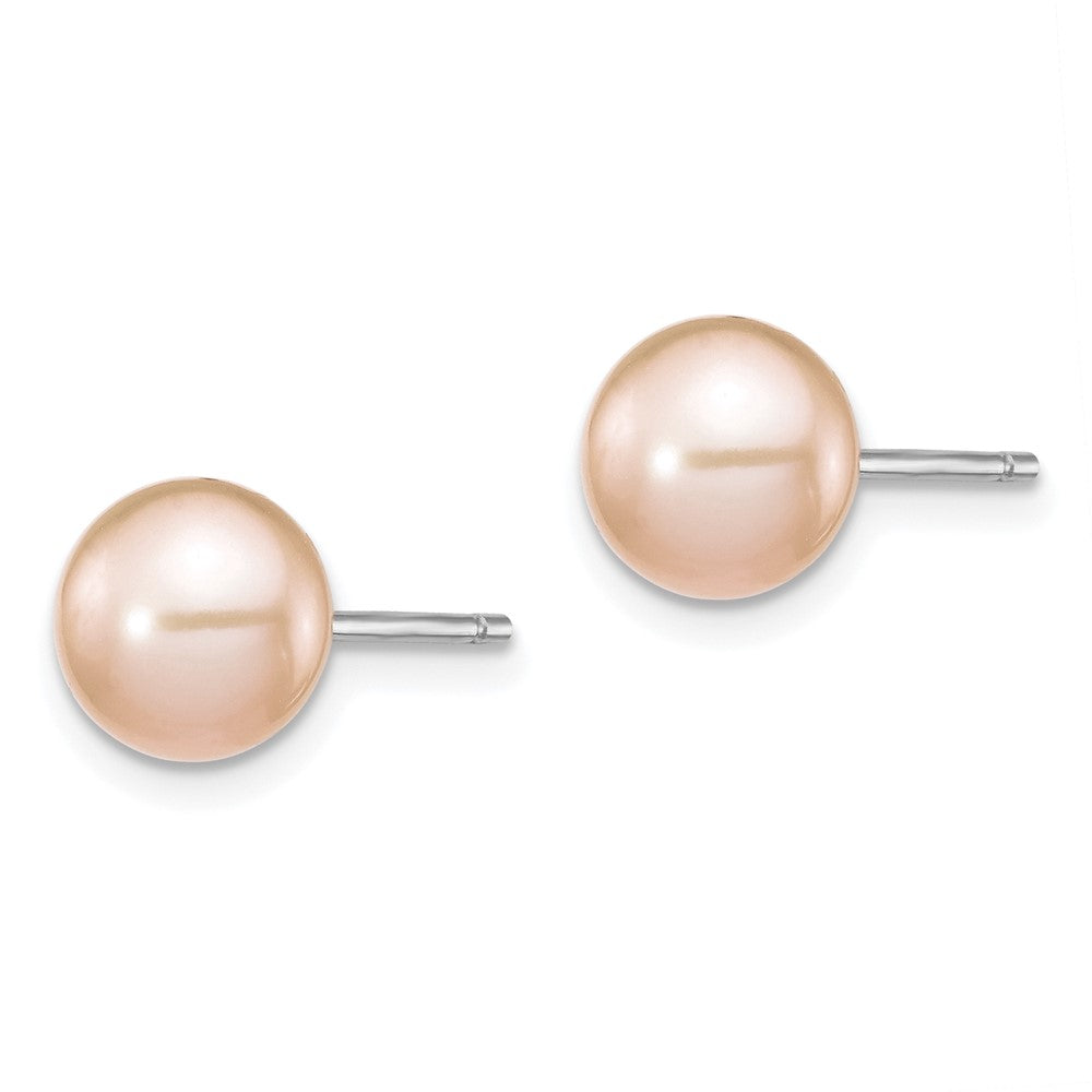 Sterling Silver Rhodium-Plated Pink Fwc Pearl Necklace/Earrings Set