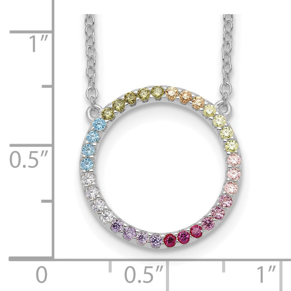 Sterling Silver Prizma Rhodium-Plated 16 Inch Colorful Cz Open Circle Necklace With 2 Extender