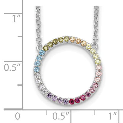 Sterling Silver Prizma Rhodium-Plated 16 Inch Colorful Cz Open Circle Necklace With 2 Extender