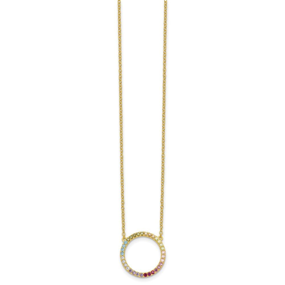 Sterling Silver Prizma Gold-Tone 14K Flash Gold-Plated 16 Inch Colorful Cz Open Circle Necklace With 2 Extender