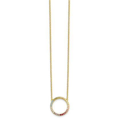 Sterling Silver Prizma Gold-Tone 14K Flash Gold-Plated 16 Inch Colorful Cz Open Circle Necklace With 2 Extender