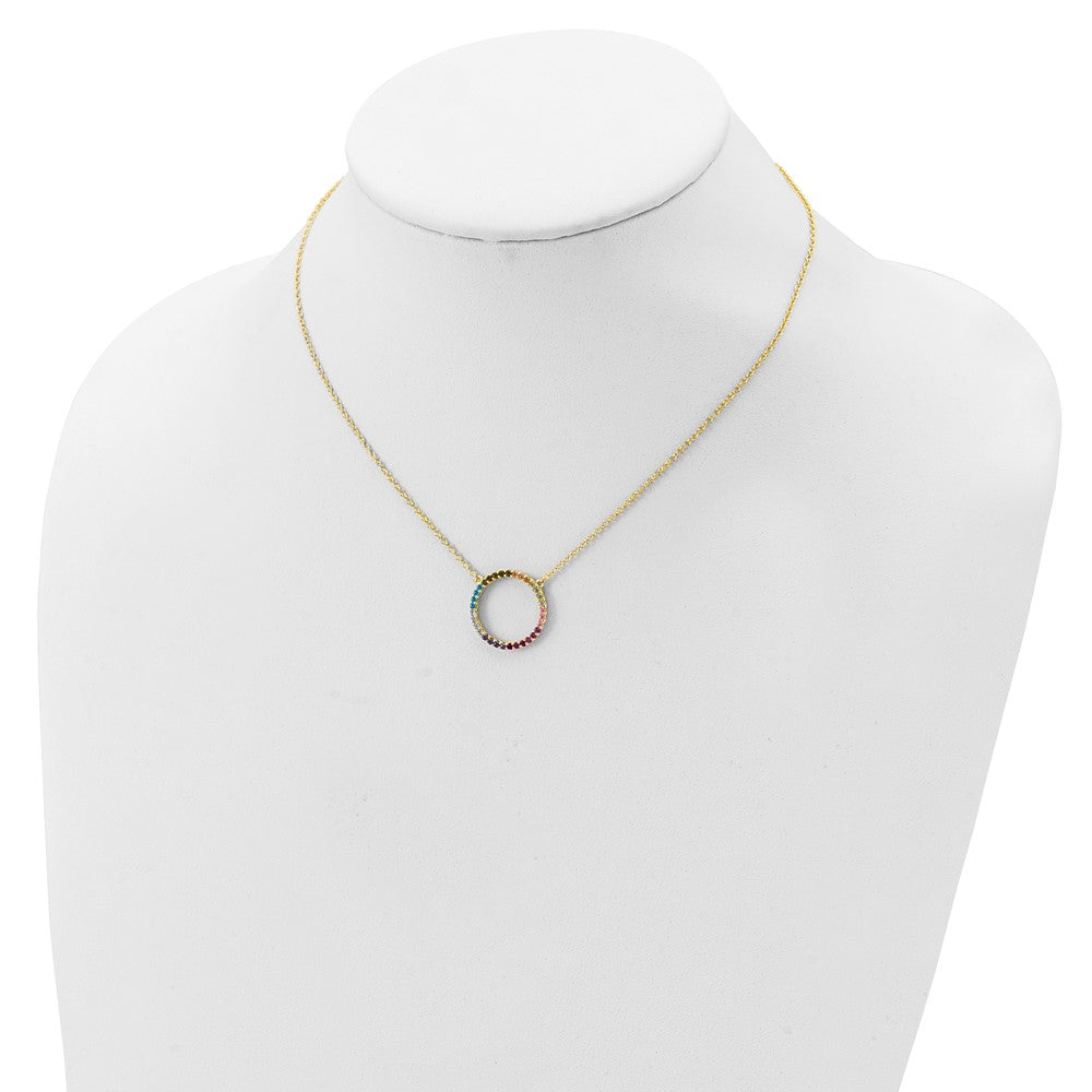 Sterling Silver Prizma Gold-Tone 14K Flash Gold-Plated 16 Inch Colorful Cz Open Circle Necklace With 2 Extender