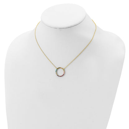 Sterling Silver Prizma Gold-Tone 14K Flash Gold-Plated 16 Inch Colorful Cz Open Circle Necklace With 2 Extender