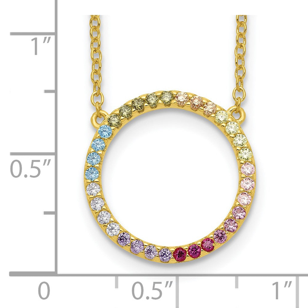 Sterling Silver Prizma Gold-Tone 14K Flash Gold-Plated 16 Inch Colorful Cz Open Circle Necklace With 2 Extender