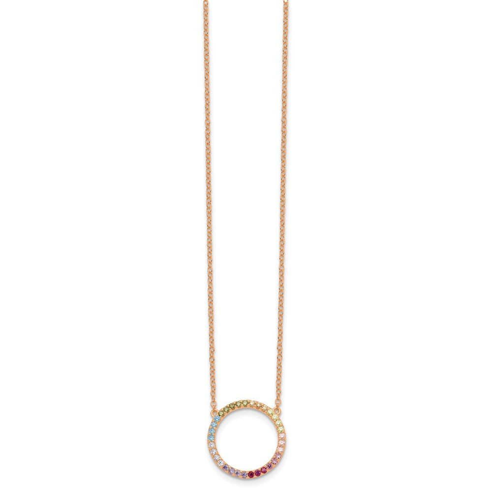 Sterling Silver Prizma Rose-Tone 14K Flash Rose Gold-Plated 16 Inch Colorful Cz Open Circle Necklace With 2 Extender