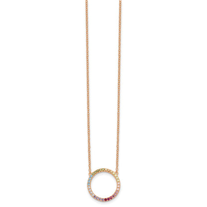 Sterling Silver Prizma Rose-Tone 14K Flash Rose Gold-Plated 16 Inch Colorful Cz Open Circle Necklace With 2 Extender