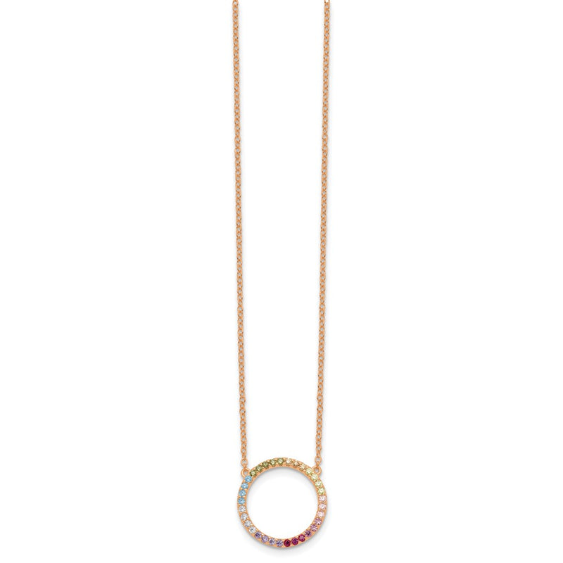 Sterling Silver Prizma Rose-Tone 14K Flash Rose Gold-Plated 16 Inch Colorful Cz Open Circle Necklace With 2 Extender