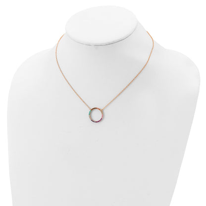Sterling Silver Prizma Rose-Tone 14K Flash Rose Gold-Plated 16 Inch Colorful Cz Open Circle Necklace With 2 Extender