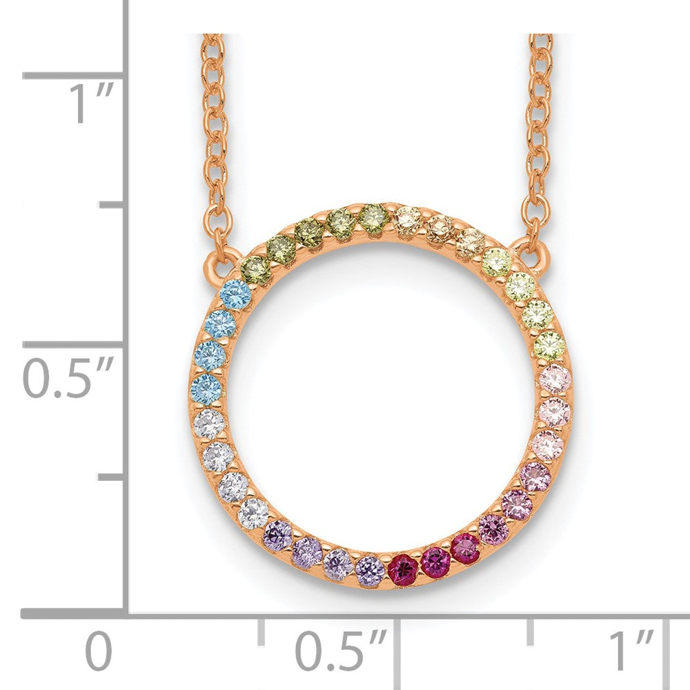 Sterling Silver Prizma Rose-Tone 14K Flash Rose Gold-Plated 16 Inch Colorful Cz Open Circle Necklace With 2 Extender