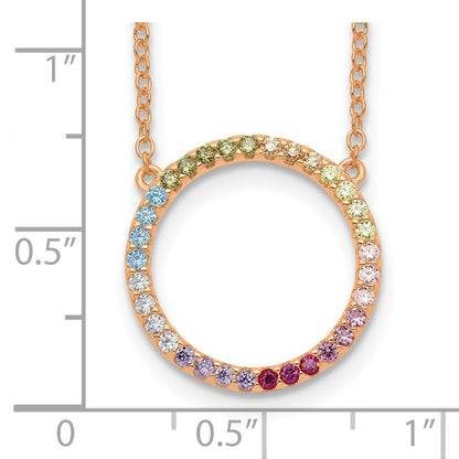 Sterling Silver Prizma Rose-Tone 14K Flash Rose Gold-Plated 16 Inch Colorful Cz Open Circle Necklace With 2 Extender