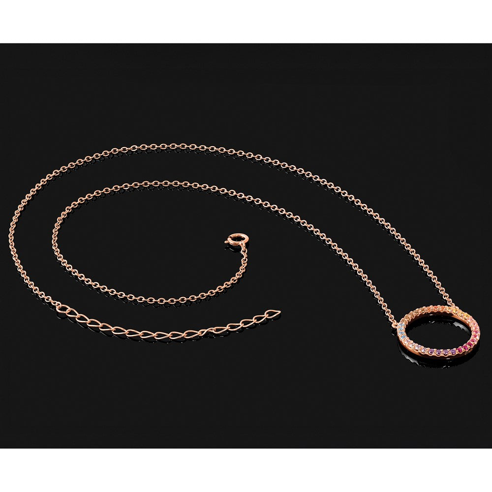 sterling-silver-prizma-rose-tone-14k-flash-rose-gold-plated-16-inch-colorful-cz-open-circle-necklace-with-2-extender