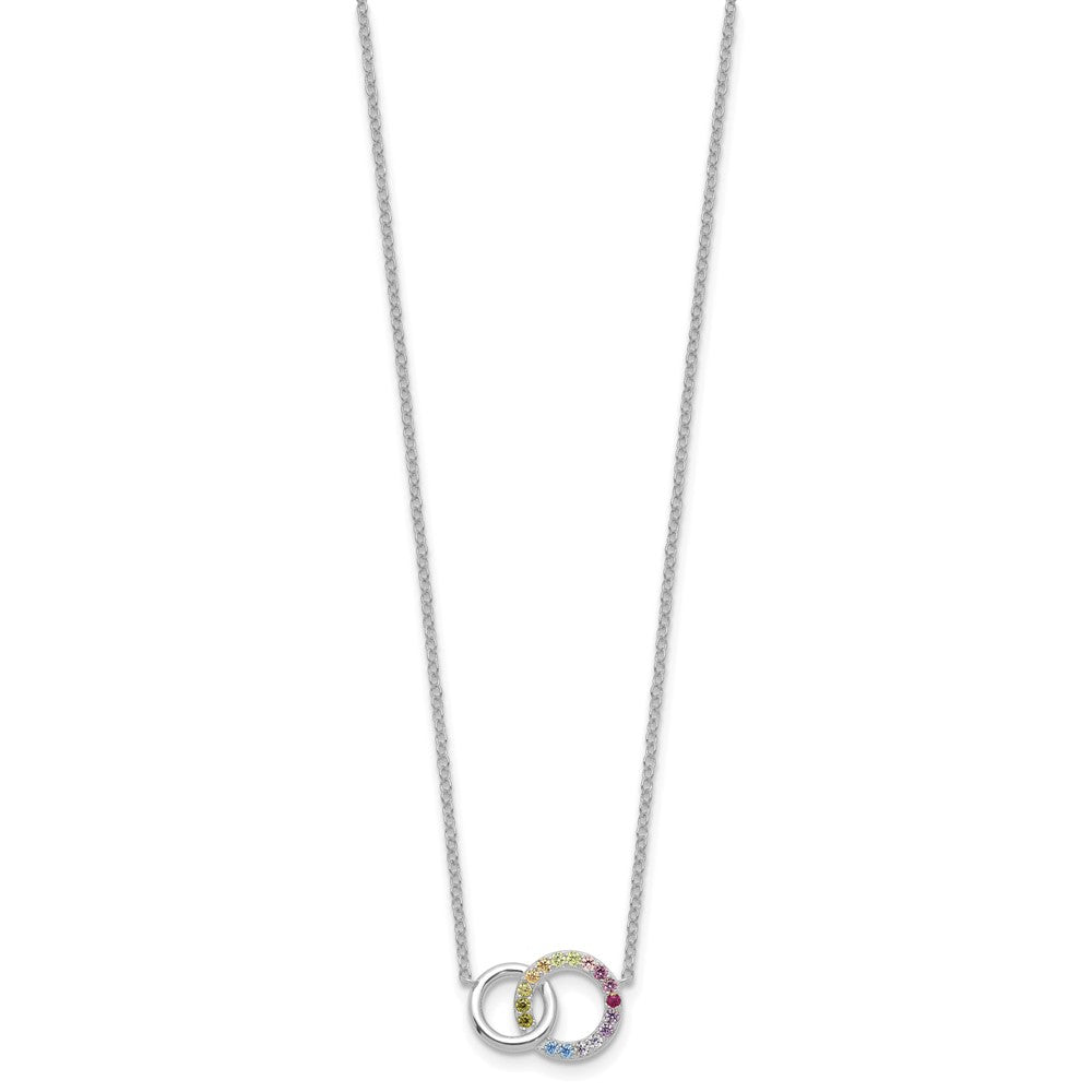 Sterling Silver Prizma Rhodium-Plated 16 Inch Colorful Cz Intertwined Circle Necklace With 2 Extender