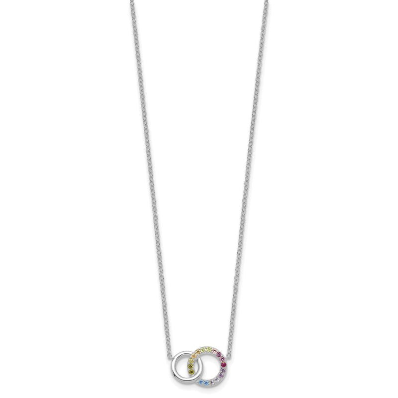Sterling Silver Prizma Rhodium-Plated 16 Inch Colorful Cz Intertwined Circle Necklace With 2 Extender